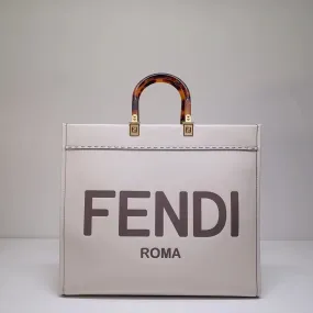 Fendi Sunshine Leather Shopper Tote Bag White