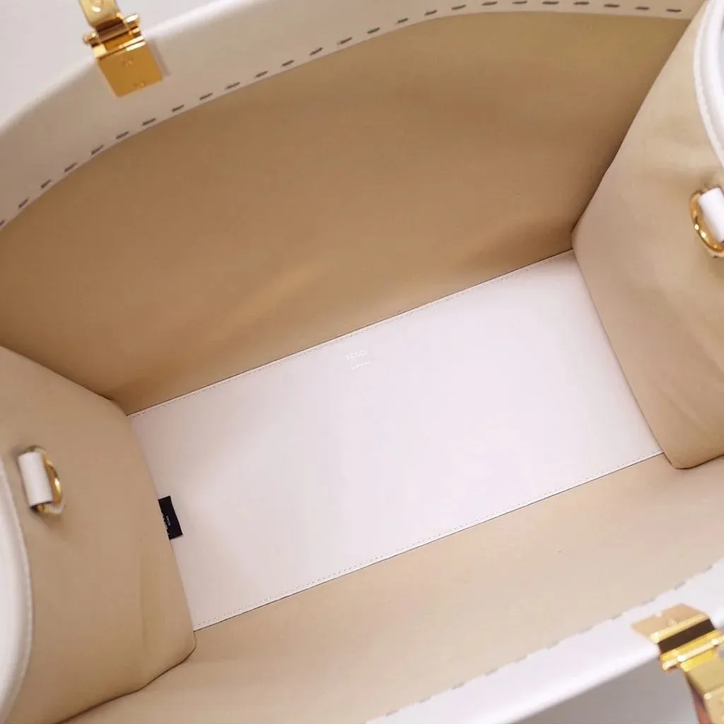 Fendi Sunshine Leather Shopper Tote Bag White