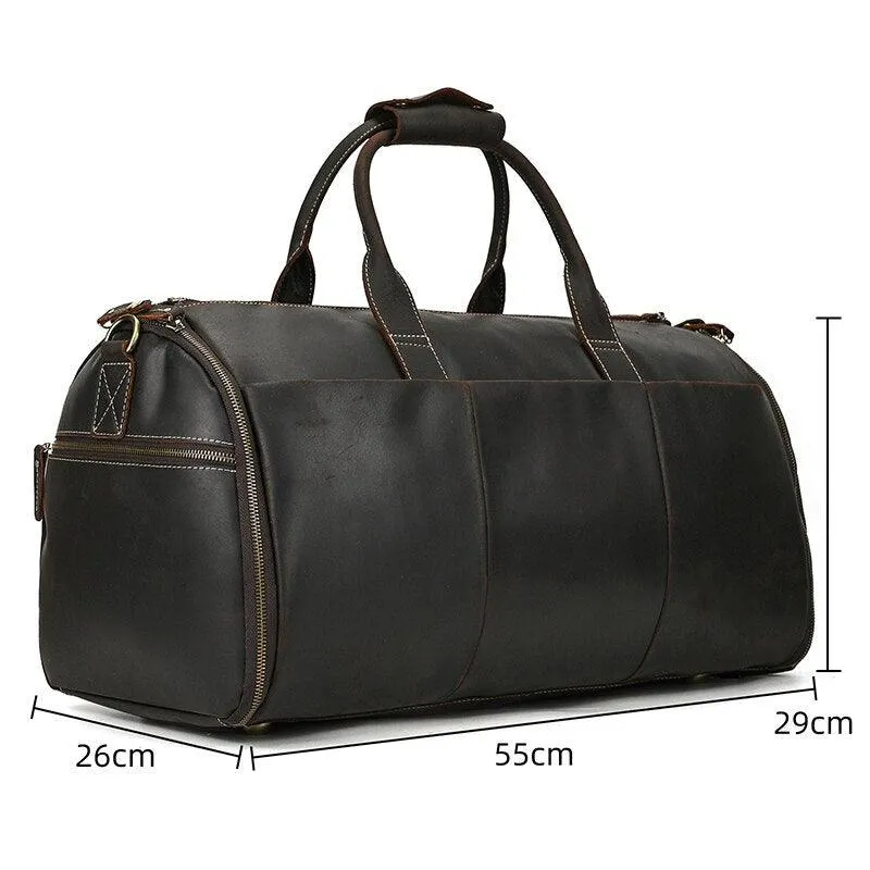 Genuine Leather Folding Duffel Bag for Business Suit