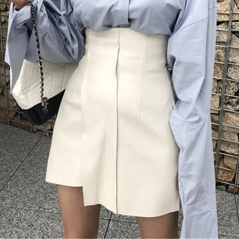 'High Waist Flannel Blouse with Leather Skirt Terno Style'