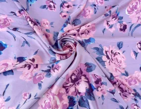 Lightweight  satin  fabric by the yard - Dusty purple and pink floral  print