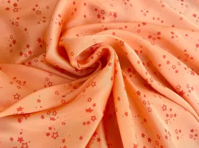 Lightweight  satin  fabric by the yard - Orange Stars  print