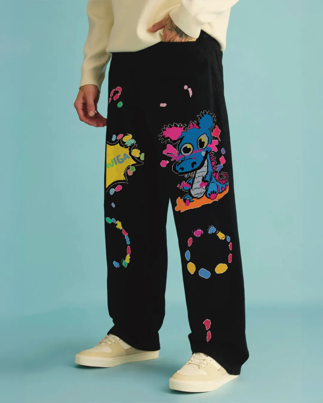 Men's Black Cotton Pant - Baby Dino(*)