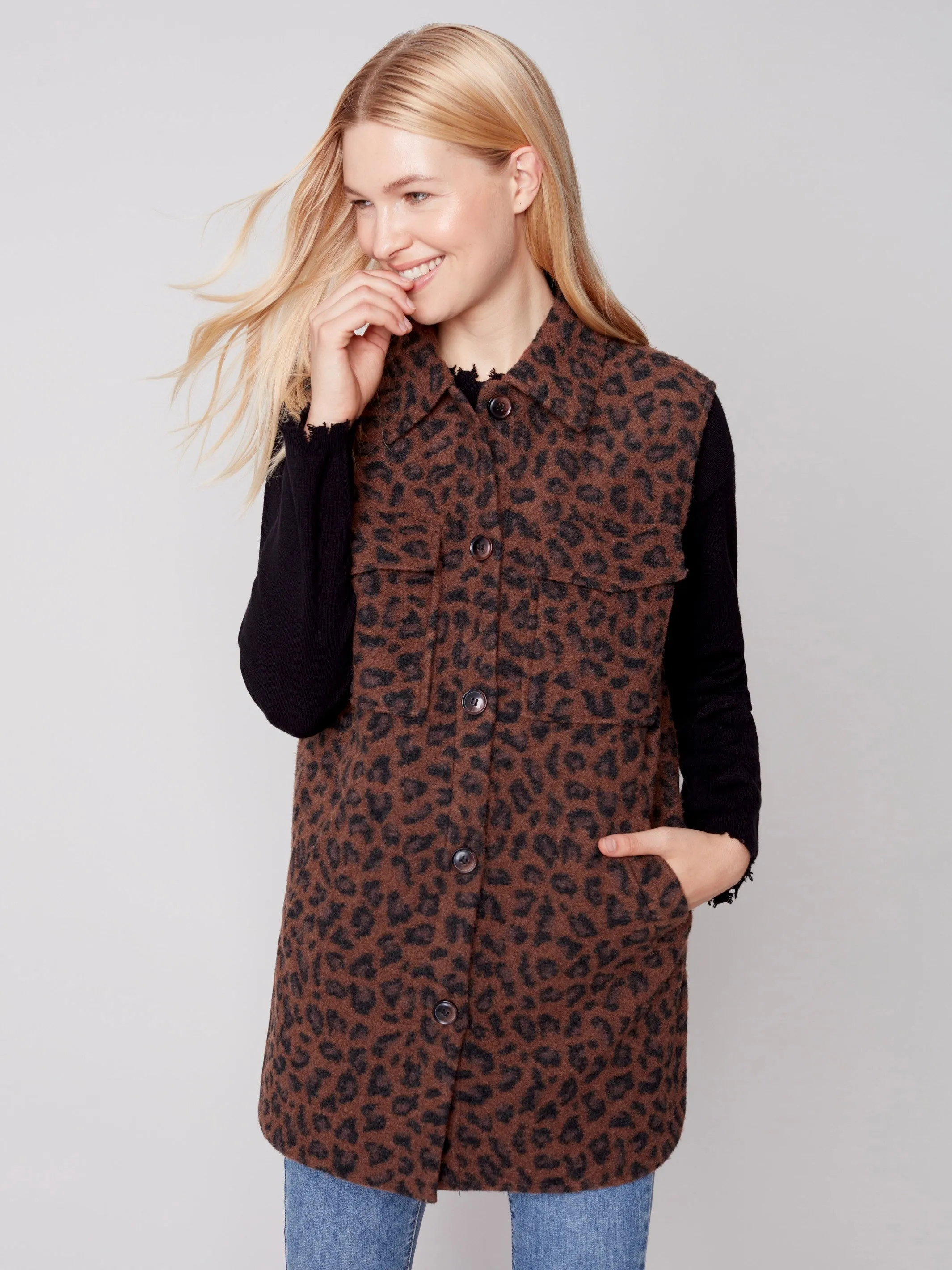 Printed Boiled Wool Vest - Animal