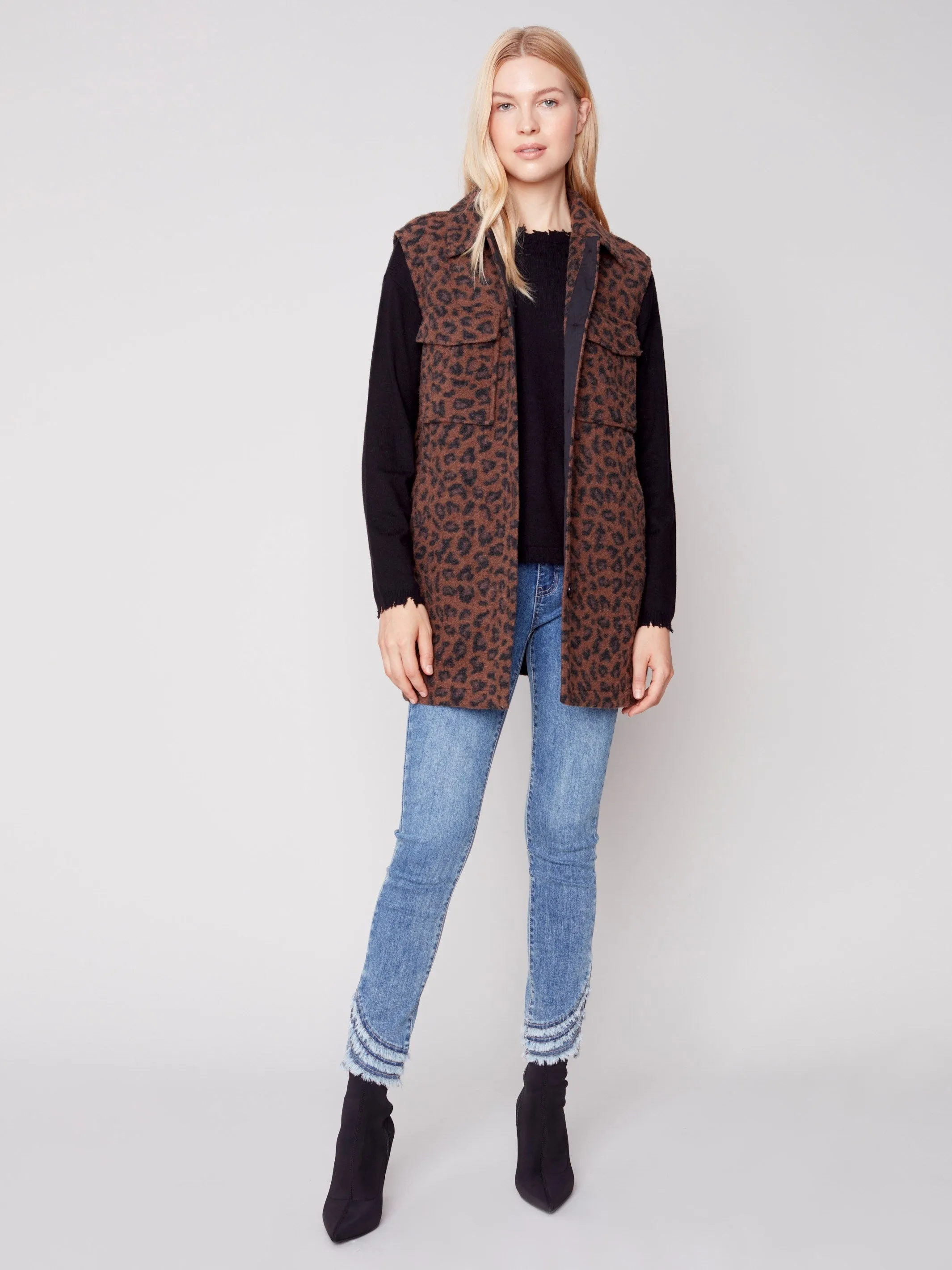 Printed Boiled Wool Vest - Animal