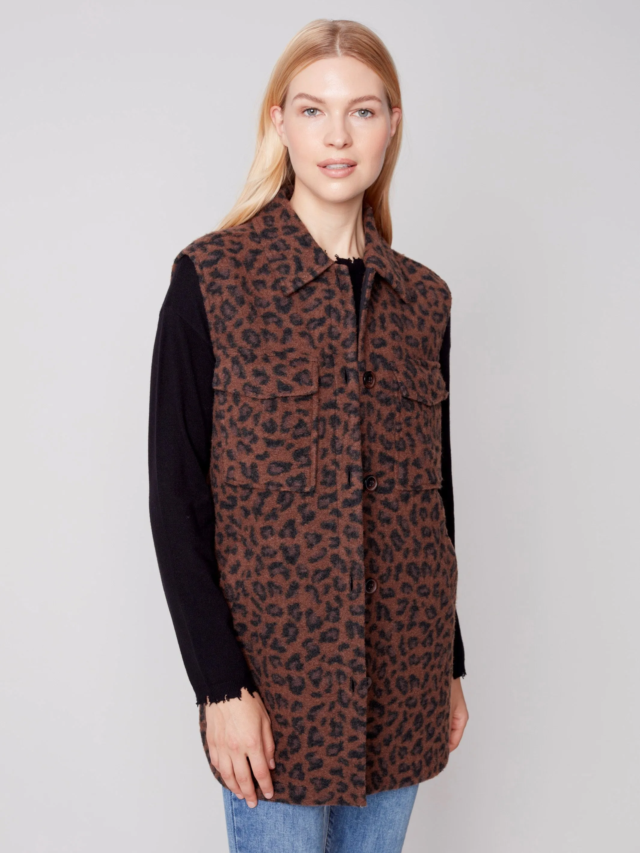 Printed Boiled Wool Vest - Animal