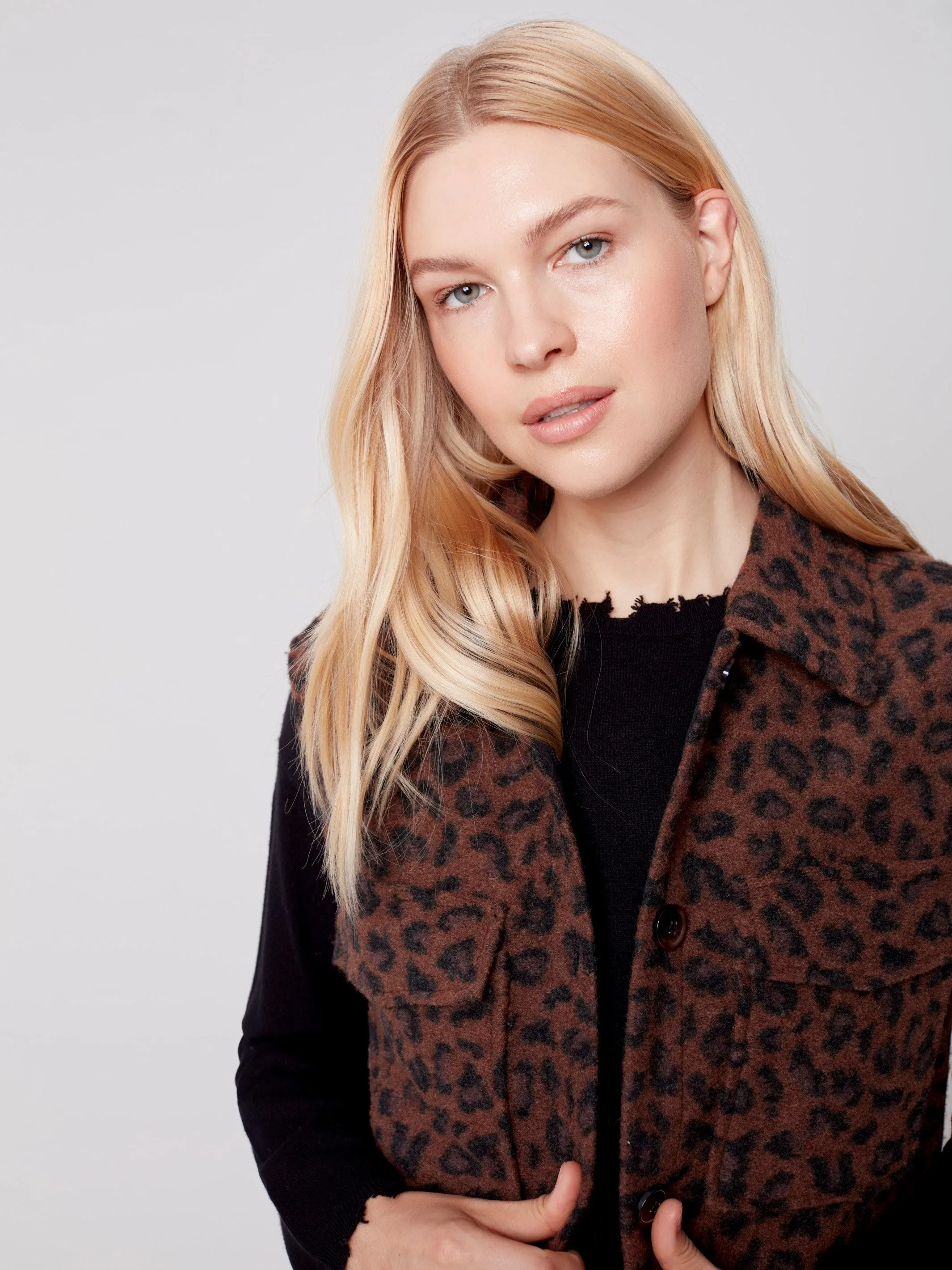 Printed Boiled Wool Vest - Animal