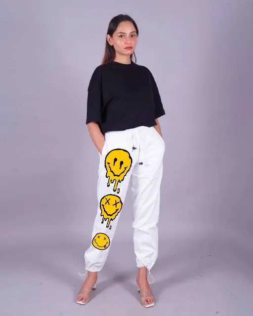 Smileys Women's White Cargo Pants with Adjustable Fit