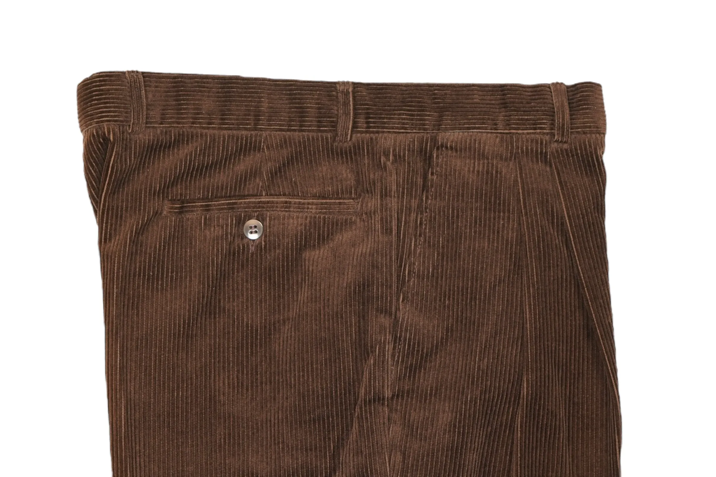 Velluto Duca - Brown High-Rise Pleated Corduroy Cotton Trousers 50 Unhemmed