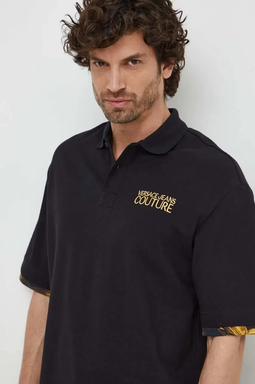 Versace Jeans Couture Black Polo Shirt – Classic Meets Baroque Edge-