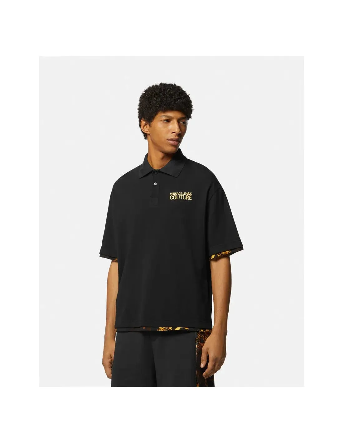 Versace Jeans Couture Black Polo Shirt – Classic Meets Baroque Edge-