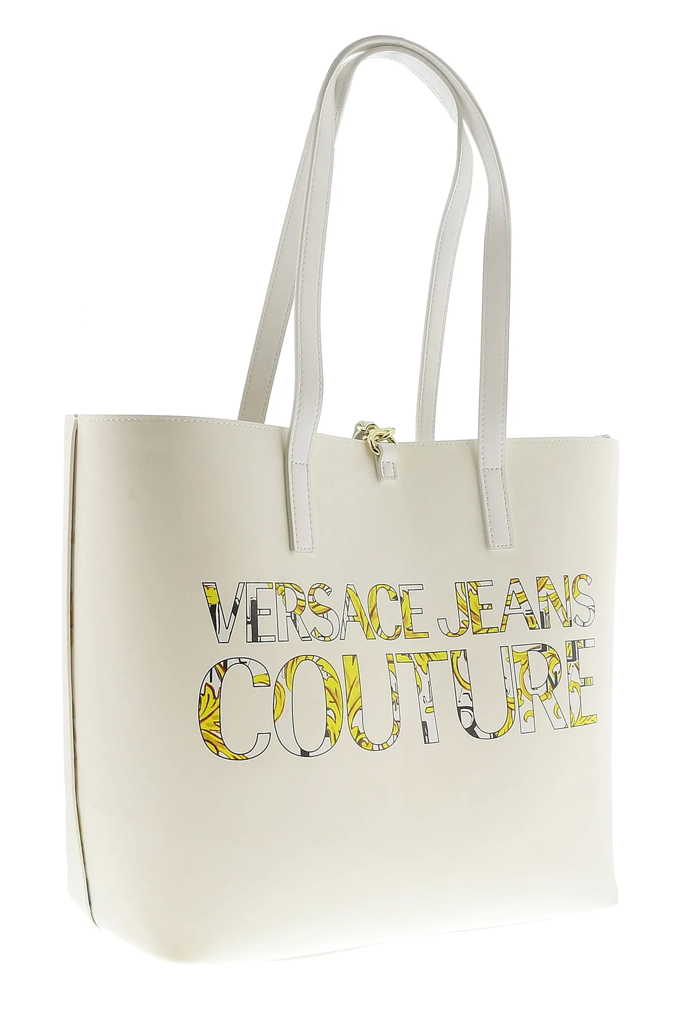 Versace Jeans Couture White Gold Baroque Printed Classic Everyday Large Shopper Tote Bag