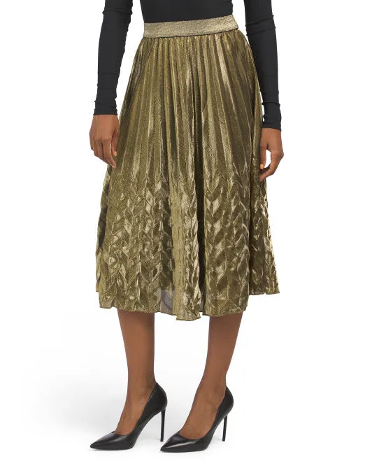WDNY Metallic Pleated Midi Skirt