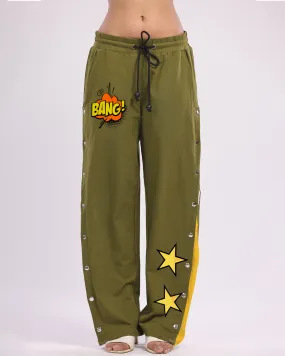 Women olive Snap Buttons Cotton trouser - Bang