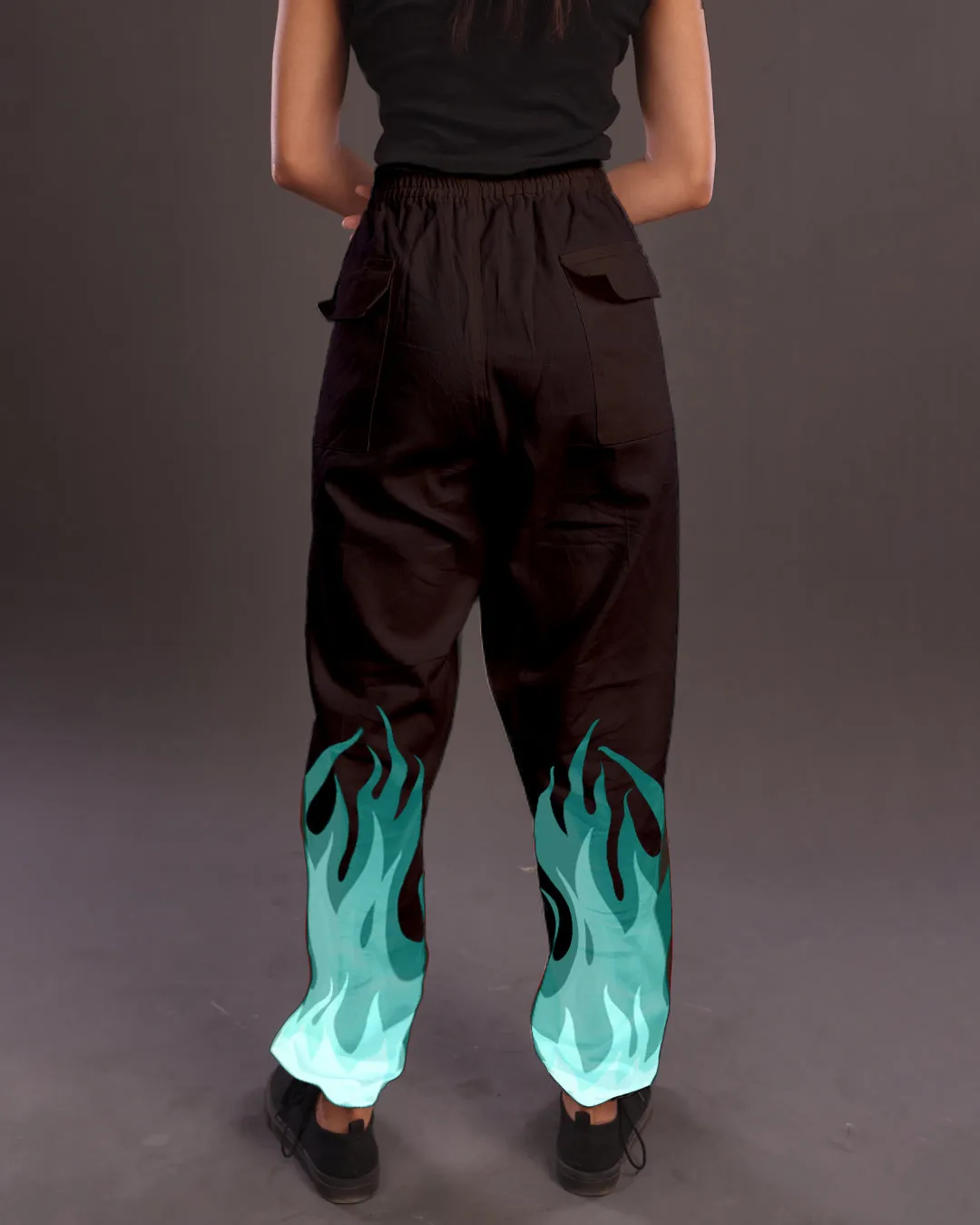 Women's Black Cargo Pants with Teel Fire Touch
