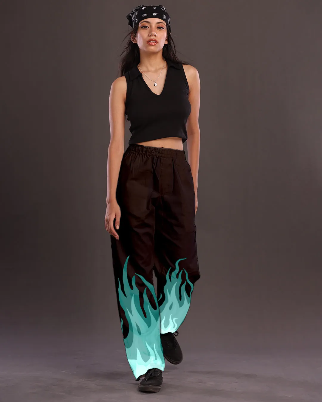 Women's Black Cargo Pants with Teel Fire Touch
