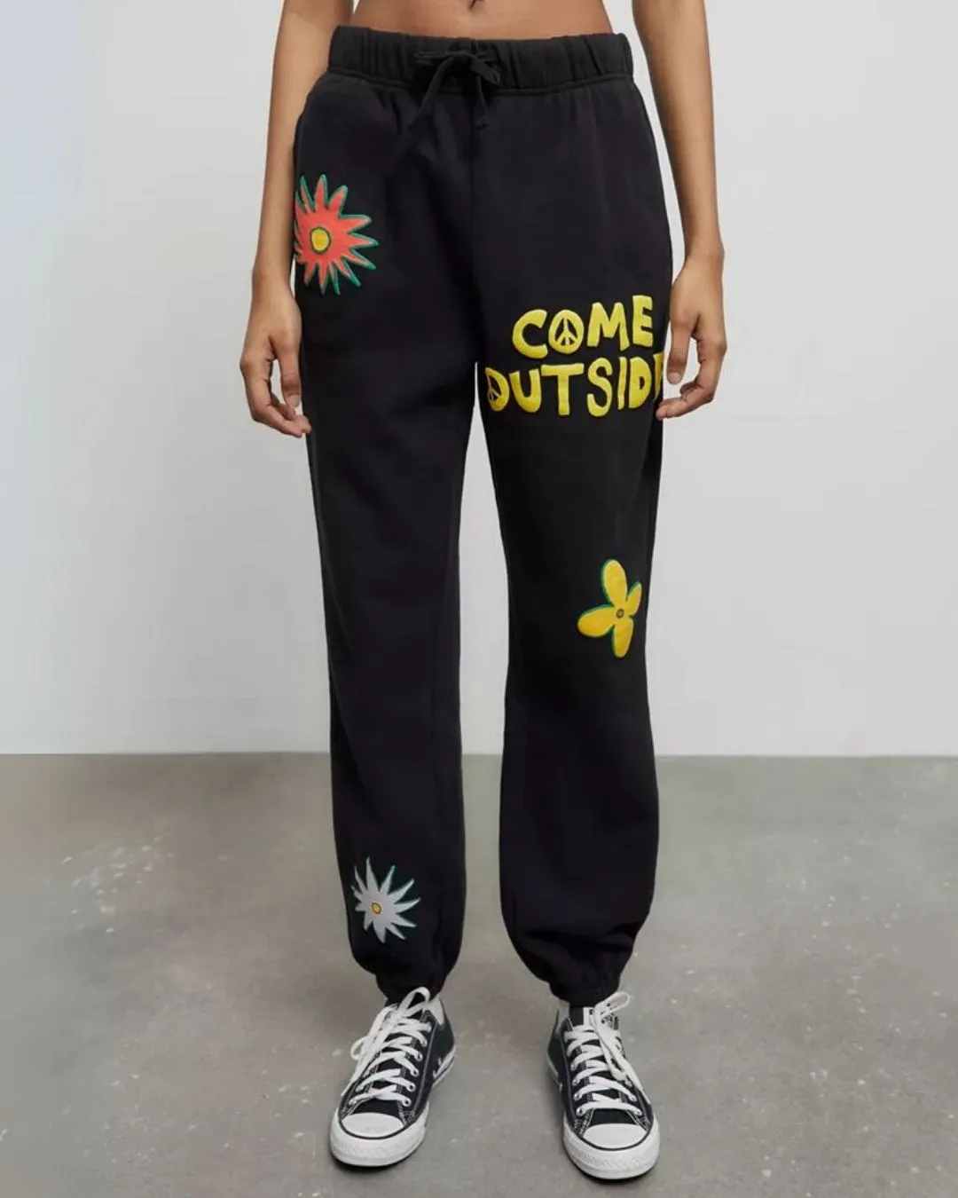 Women's Black Cotton Pant - Come Outside